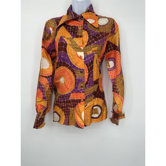Vintage 1960's "Aladdin" Women's art deco disco Button Down Shirt Psychedelic - Picture 4 of 16